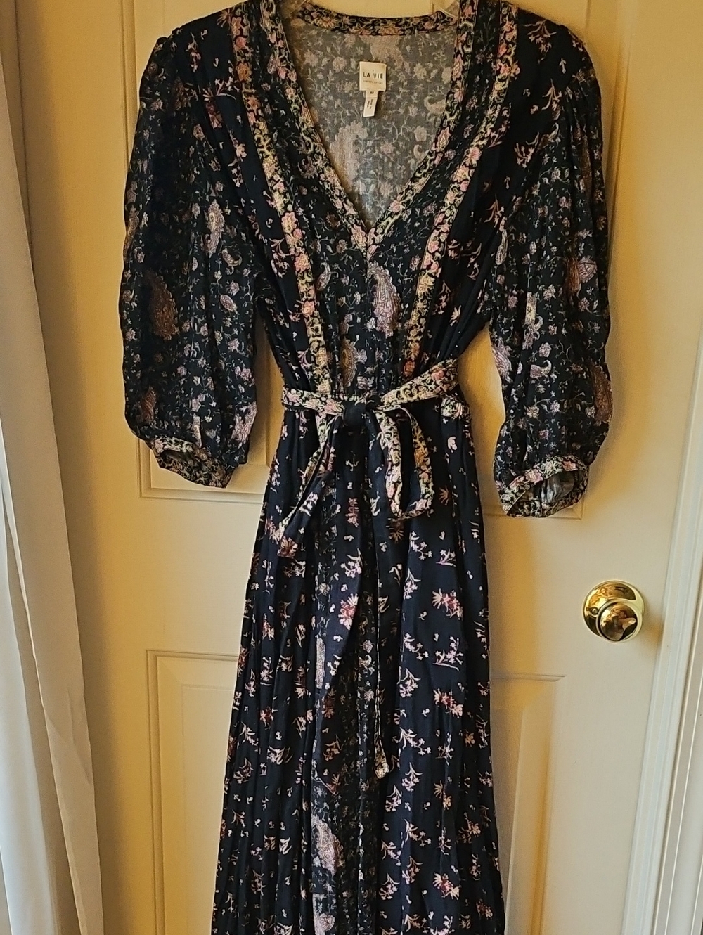 La Vie Rebecca Taylor Black Floral Cotton Maxi Dress